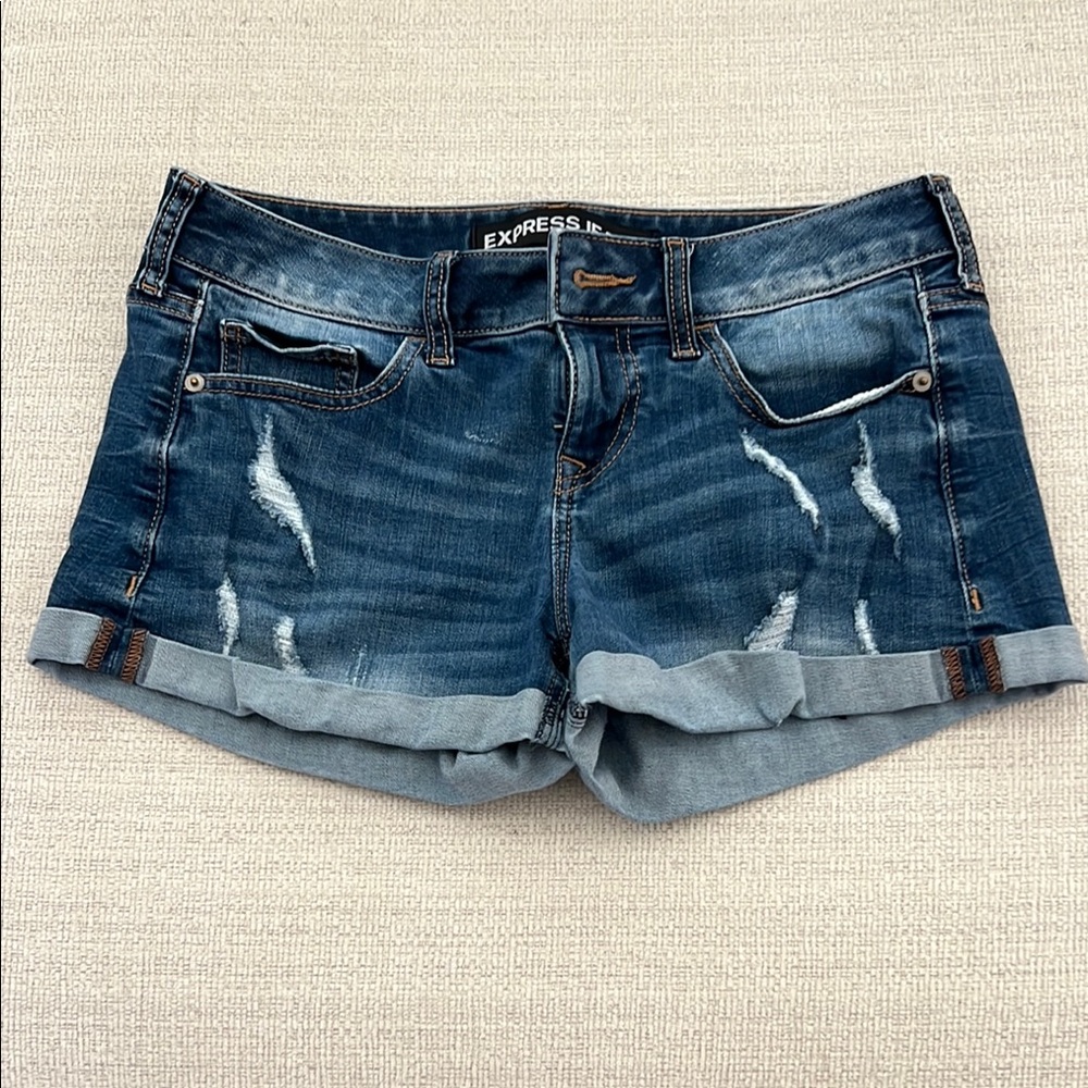 2/$15 Express Blue Distressed Jean Shorts
